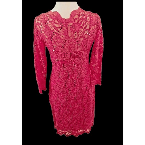 Blu Sage 10p Sequin Dress Womens Pink Red Lace Cocktail Mother of Bride Stretch - Picture 7 of 7